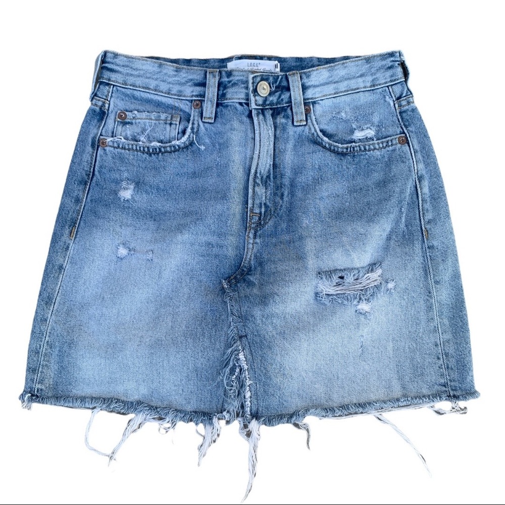 H&M High Rise Rigid Faded Frayed Hem Front Cutout Short A Line Mini Skirt - SZ 4